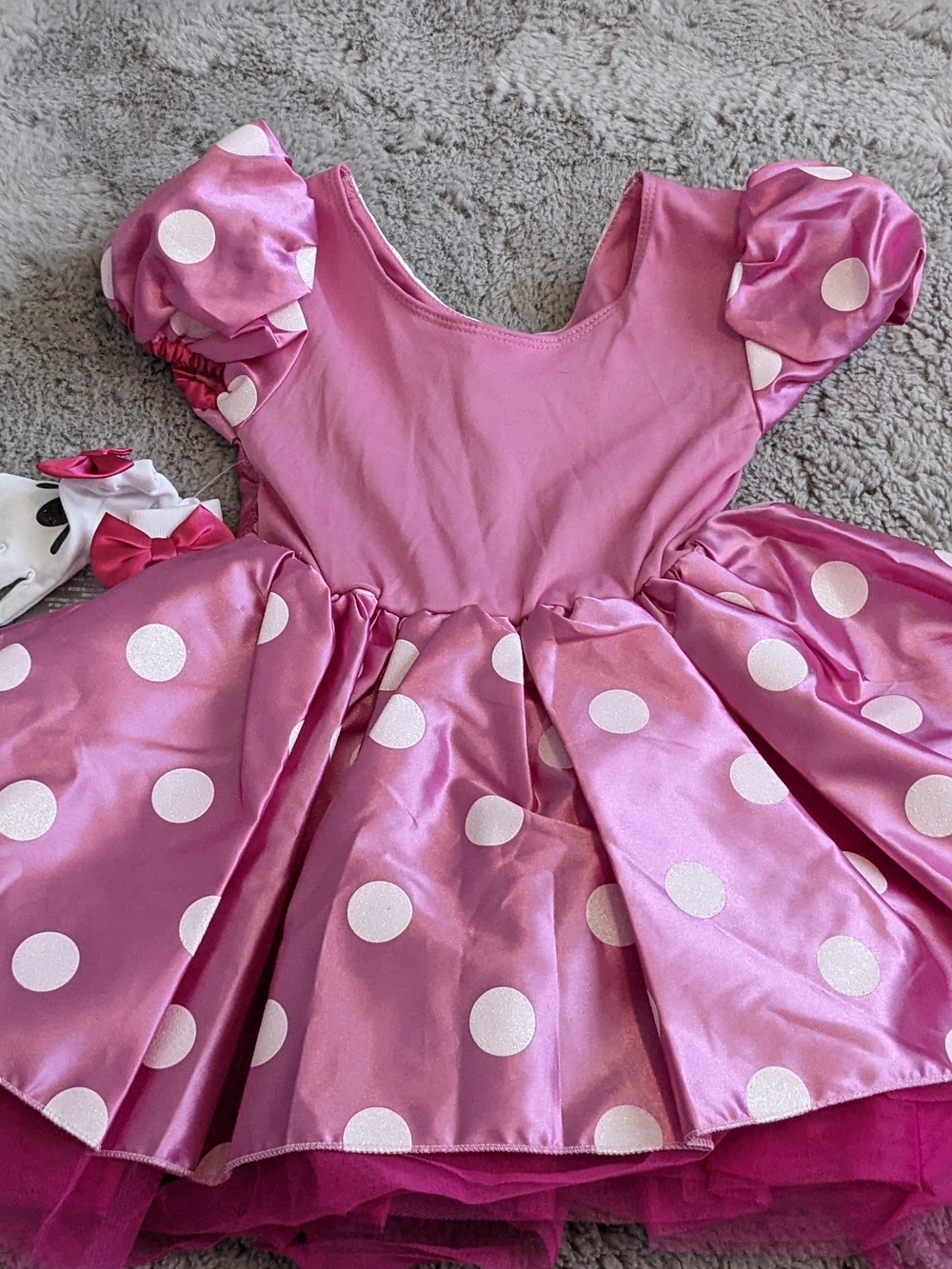 Disney Minnie Mouse Pink Polka Dot Girls Costume Dress with Gloves - Picture 7 of 10